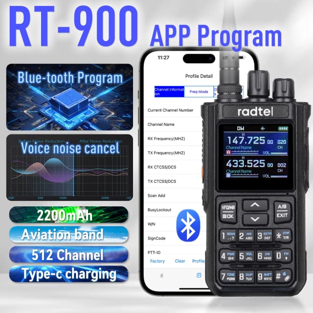 Radtel RT-900 8W Полнодиапазонная радиолюбительская рация 512CH Air Band Двусторонняя радиостанция Авиация NOAA Полиция Морская река PTT