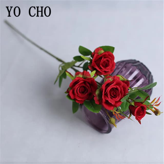 YO CHO 4-ветки с длинным стеблем, искусственные цветы, шелковые розы, ветка белого, розового цвета, свадебный домашний декор стола, искусственные маленькие розы, цветы