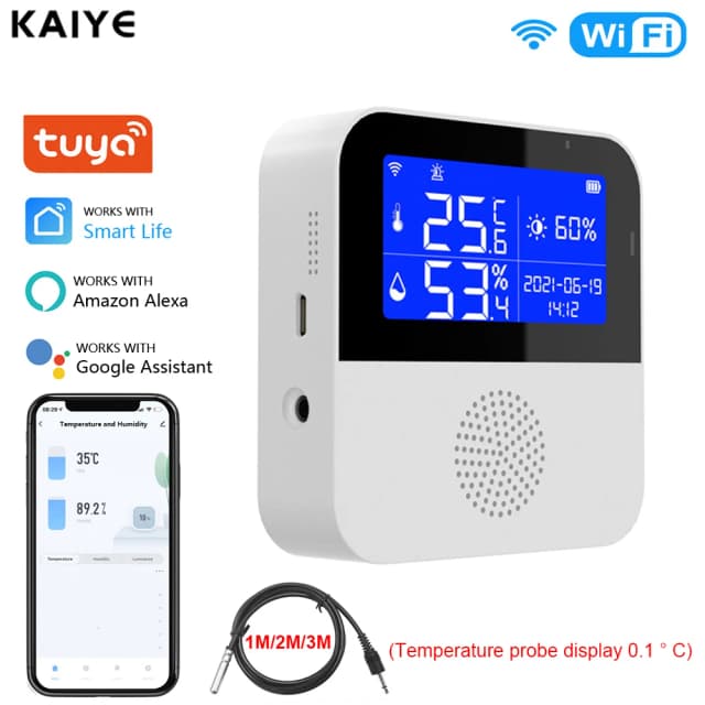 Tuya умный дом WIFI датчик температуры и влажности сигнализация Крытый уличный гигрометр термометр детектор Поддержка Alexa Google Home