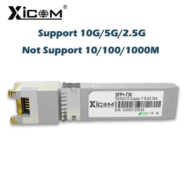 Xicom 10G RJ45 SFP Медный модуль 10G/5G/2,5G Порт RJ45 Приемопередатчик 10GBase-T RJ45 Совместим с Ethernet-коммутатором Cisco/Mikrotik