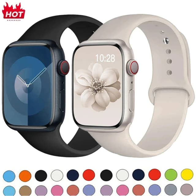 Силиконовый ремешок для Apple Watch, ремешок 44 мм, 45 мм, 40 мм, 41 мм, 42-38 мм, 45 мм, спортивный браслет iwatch series 8 7 6 5 4 3 SE 9 Ultra 2 49 мм