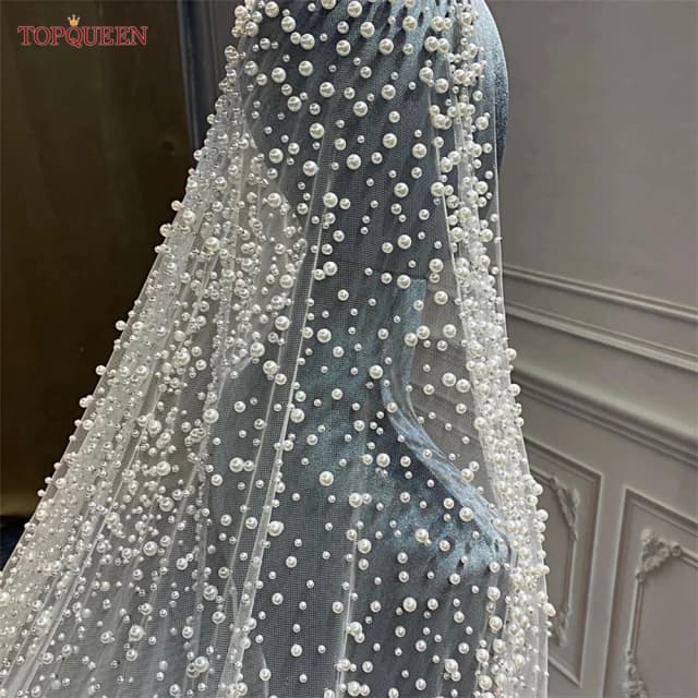 TOPQUEEN V139A Роскошная свадебная фата с жемчугом, 5-метровая фата длиной, нежная фата из бисера в соборе, настраиваемая