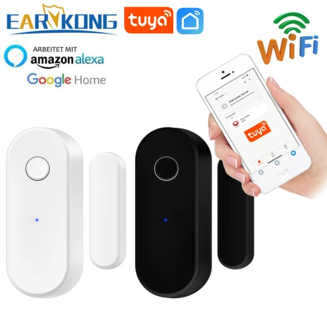 Умный Wi-Fi датчик двери Tuya, детектор открытия и закрытия, черный, белый цвет, уведомление о управлении через приложение Smartlife, совместимое с Alexa Google Home