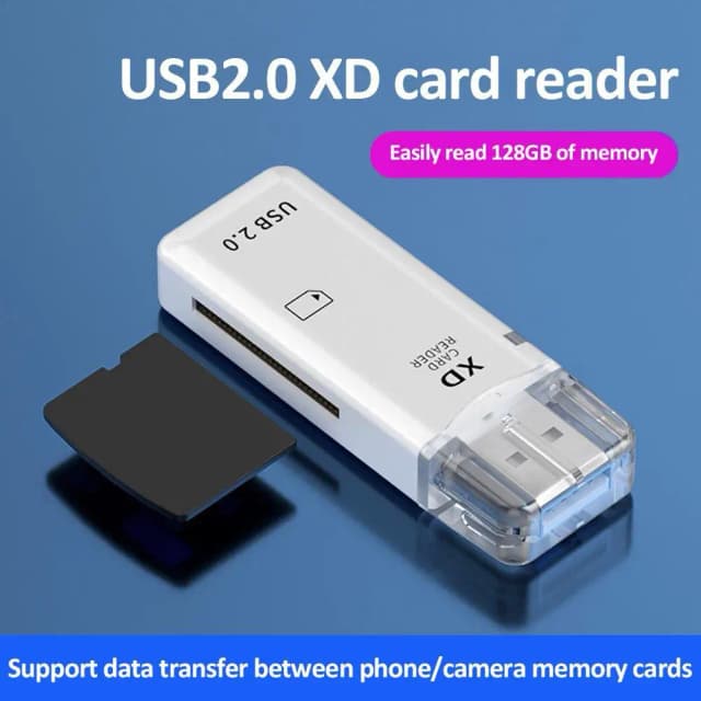 Высокоскоростное устройство чтения карт USB2.0, портативное однопортовое устройство чтения карт XD цвета слоновой кости, кабельные адаптеры с высокой совместимостью для iOS и