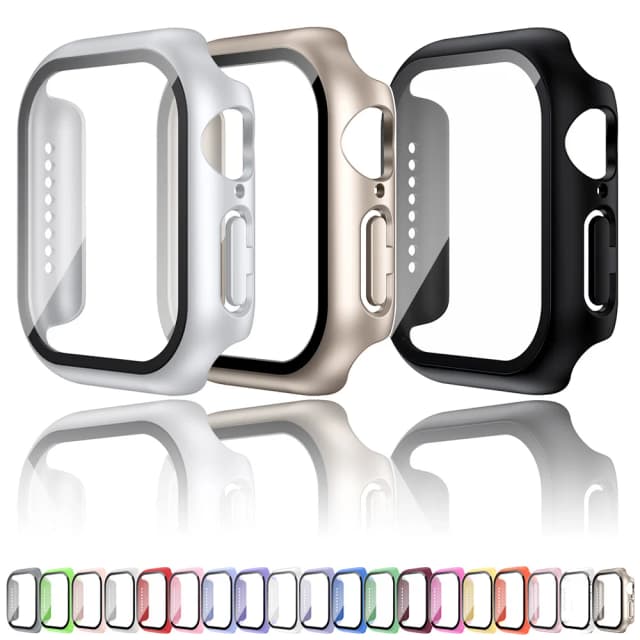 Закаленное стекло + чехол для Apple Watch 38 мм 40 мм 41 мм 42 мм 44 мм 45 мм 46 мм Защитная пленка для экрана iWatch 10 8 7 9 6 SE 5