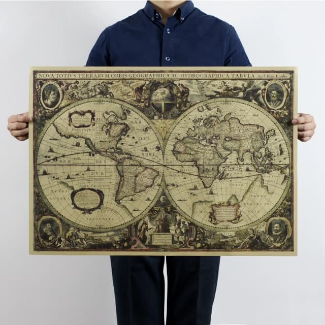 1641 старая морская диаграмма, карта мира, карта земли, 72,5x51,5 см/крафт-бумага/плакат в стиле ретро/декоративная живопись