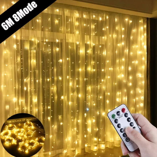 6M Светодиодная занавеска-гирлянда на окне USB Power Fairy Lights Festoon с дистанционным управлением Новогодняя гирлянда Светодиодные фонари Рождественские украшения