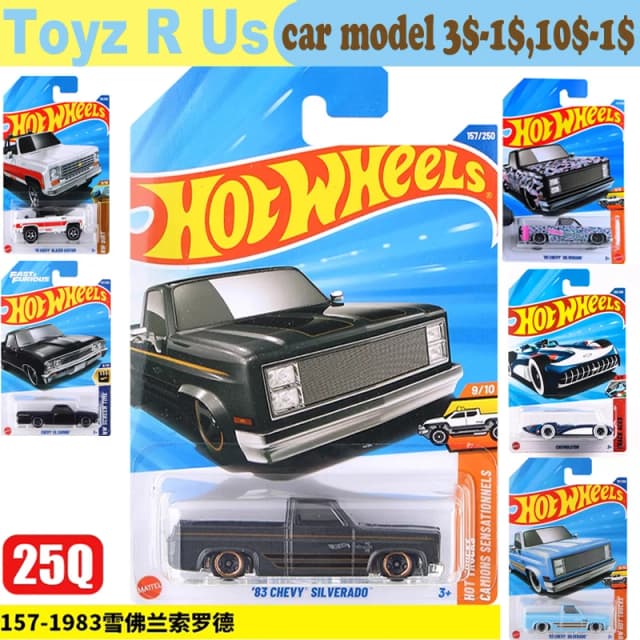 Оригинальный автомобиль Hot Wheels 83 Chevy Silverado 1/64, литой под давлением игрушечный автомобиль для мальчиков Camino Camions Sensationnels, модель из сплава на складе 2025Q