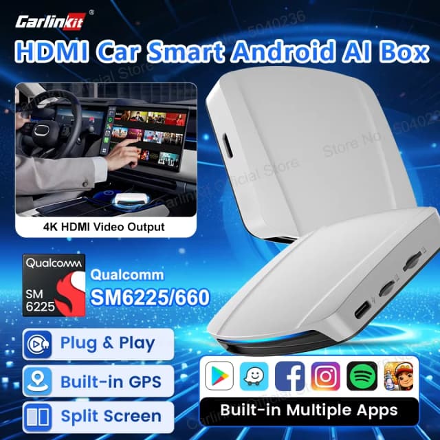 2024 Новый CarlinKit Android 13 CarPlay AI Box HDMI беспроводной CarPlay Android авто тв видео бокс Qualcomm SDM660 SM6225, 8-ядерный раздельный экран