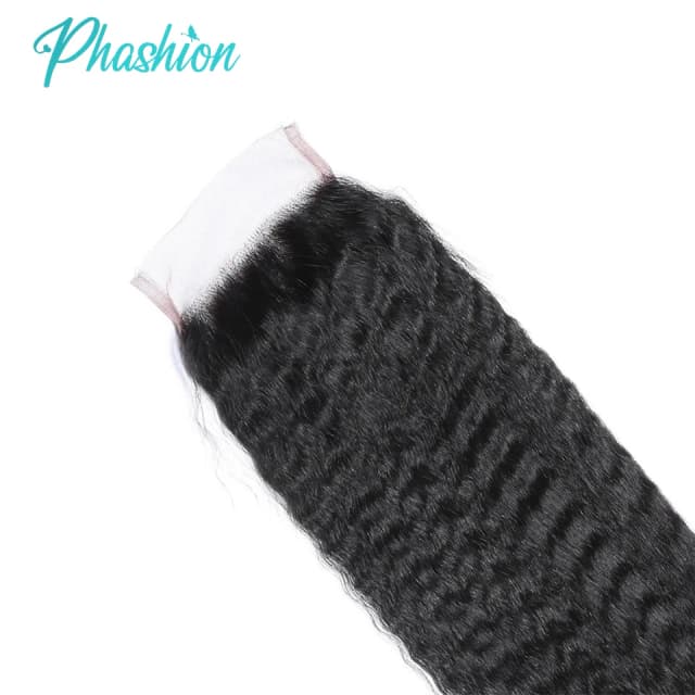 Phashion 7x7 6x6 Kinky Straight Lace Frontal Closure Предварительно выщипанные прозрачные Yaki 4x4 5x5 Закрытие 100% человеческие волосы Remy для женщин
