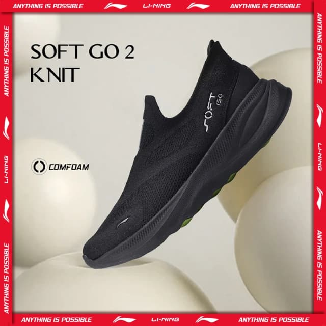 Мужские повседневные кроссовки Li-Ning SOFT GO 2 KNIT без шнурков, с амортизацией, удобные, устойчивые, из сетчатого материала LiNing, для бега и ежедневных занятий спортом AGLV017