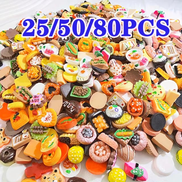 25/50/80 шт. мини-игрушки для еды, ролевые игры, миниатюрная еда для кукольного домика, кухонные игры, аксессуары для вечеринок, мини-игры, игрушки из смолы, еда