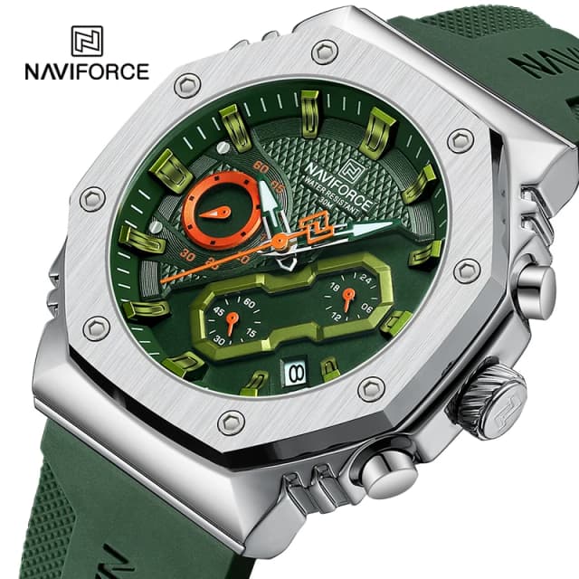 NAVIFORCE модные трендовые часы для мужчин, силиконовый ремешок, кварцевый календарь, хронограф с маленьким циферблатом, наручные часы, спортивные водонепроницаемые мужские часы