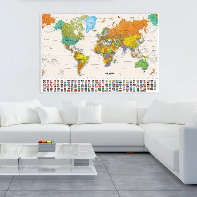 150x100 см физическая карта мира с флагом для образования и культуры нетканый спрей карта мира живопись украшение дома