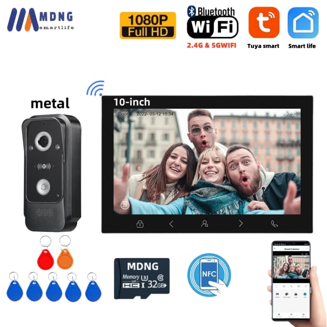 10-дюймовая видеодомофон Tuya WIFI HD 1080P, уличная камера дверного звонка, беспроводной жилой видеодомофон для дома, квартиры