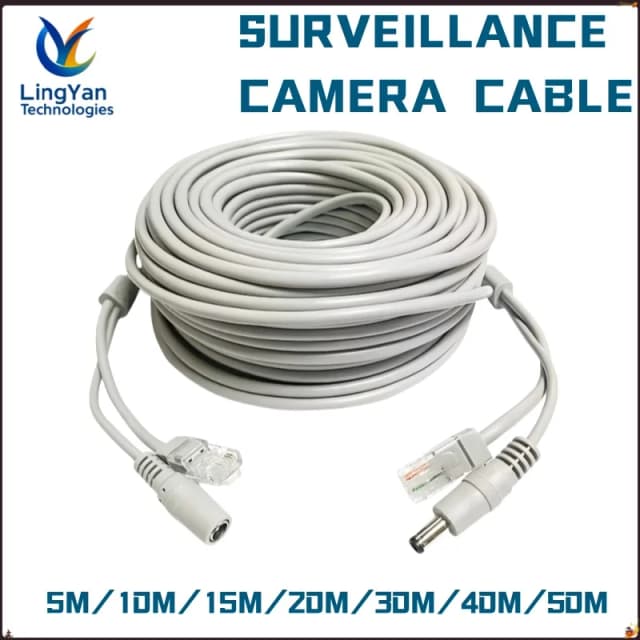 Кабель-удлинитель PoE + DC 5-50 м Cat5e CCA для IP-камер, систем видеонаблюдения, NVR, уличный кабель питания с разъемом
