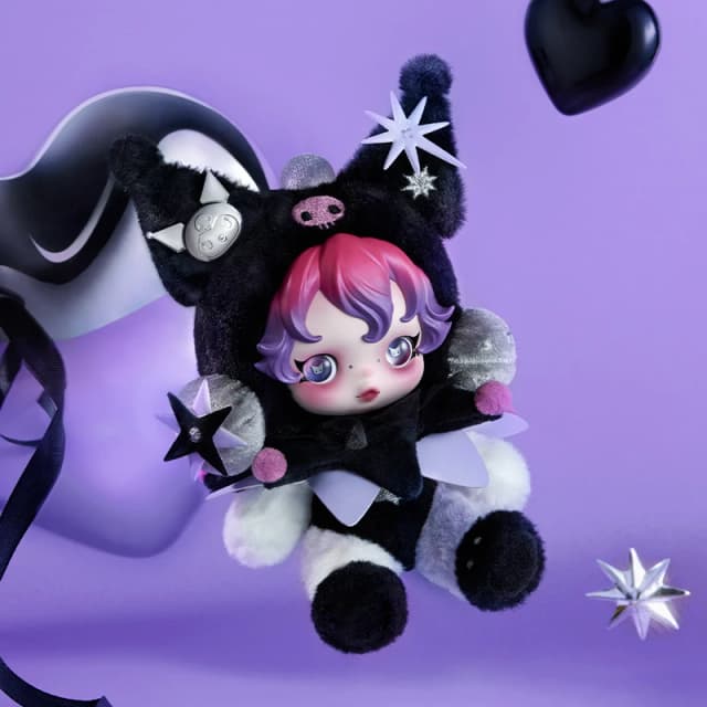 POP MART SKULLPANDA × KUROMI Плюшевый брелок-подвеска Sanrio, коллекционная милая фигурка, брелок для ключей, украшение для сумки, подарок, игрушка, фигурка-персонаж