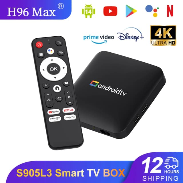 Amlogic S905L3 Android 14.0 H96 MAX TV Box 4K HD Выход 2,4G/5G Dual WiFi BT4.0+ 100M/Lan Google Voice Assistant Smart Tvbox