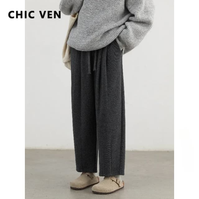 Женские брюки CHIC VEN, однотонные плиссированные свободные новые повседневные женские широкие брюки с высокой талией, женская одежда, осень-зима 2024