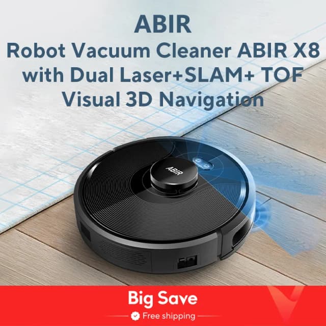 (Промокод: RUR666)Робот-пылесос ABIR X8, лазерная система, несколько напольных карт, очистка зон, настройка ограниченной зоны для домашней мойки ковров