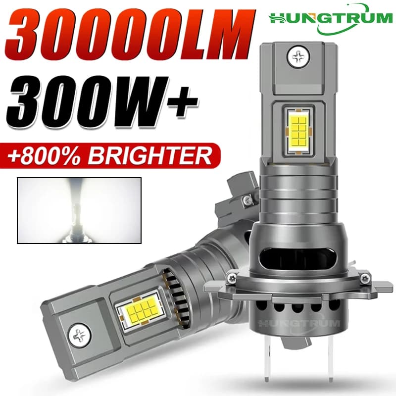 Светодиодные фары H7 CANBUS 30000LM с чипами 7035 CSP, мини-размер 1:1, Plug and Play, автомобильная лампа 6000K, беспроводная турбо-противотуманная фара с вентилятором 12В