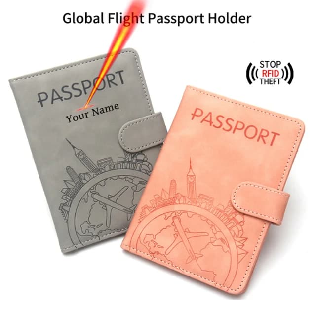 Обложка для паспорта Global Flight Rfid с лазерным гравированным именем Обложка для паспорта с индивидуальным именем Дорожный кошелек