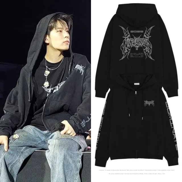 Felix Hyunjin 2025 'dominATE' World Tour Толстовка на молнии для женщин и мужчин Толстовка в стиле Харадзюку Уличная одежда в стиле хип-хоп Куртка на молнии с капюшоном