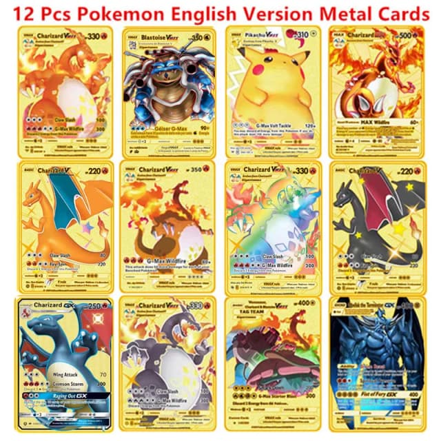 Металлическая игровая коллекционная карта Pokemon, аниме-фигурка Чаризард Пикачу Блазтуиза Mewtwo, боевая коллекция, карточная карта, игрушка в подарок