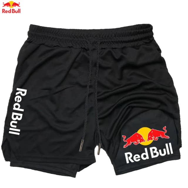 Red Bull Новейшие шорты для мужчин 2 в 1, шорты для бега, тренировок в тренажерном зале, фитнес-джоггеры, летние спортивные шорты для бега, шорты для тренировок