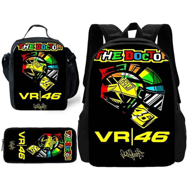 Детский школьный мотоциклетный рюкзак R-rossis VR-46 с сумками для обеда, сумками-карандашами, школьными сумками для мальчиков и девочек, лучший подарок