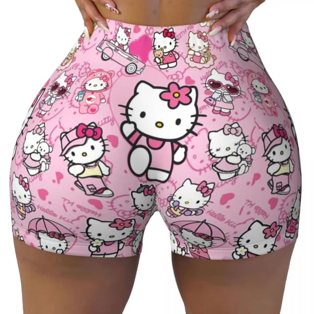 На заказ Hello Kitty Cat аниме мультфильм волейбол байкерские шорты для тренировок для женщин спортивные шорты для занятий йогой в тренажерном зале