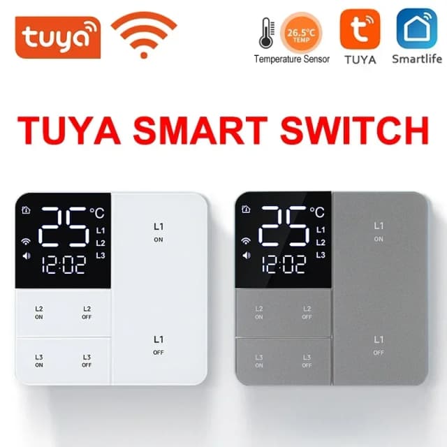 Умный Wi-Fi-переключатель Tuya с функцией отображения температуры и времени, 100-250 В, 1/2/3 Gang, настенный светильник, кнопочный переключатель, пульт дистанционного управления синхронизацией