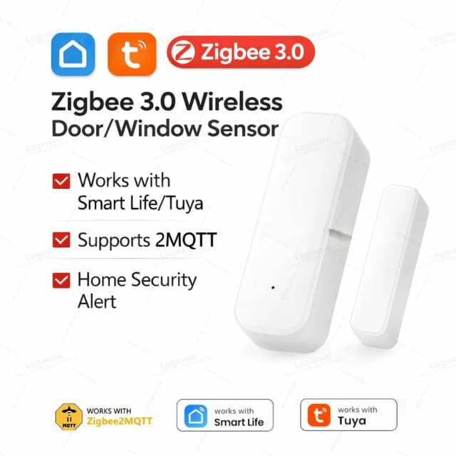 Zigbee датчик входа на дверь, окно, охранная магнитная сигнализация, контактный детектор Smart Life для Alexa Google Home Tuya Z2M
