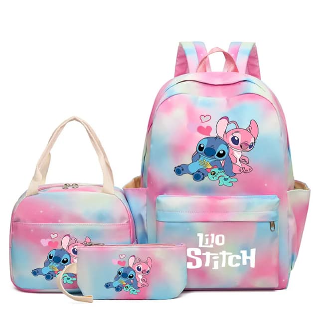 Красочный рюкзак Disney Lilo Stitch, 3 шт./компл., для женщин, повседневные школьные сумки с сумкой для обеда, студенческий подростковый рюкзак для девочек и мальчиков