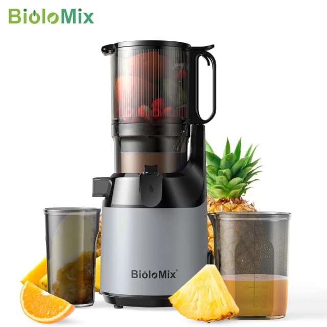 Соковыжималка BioloMix холодного отжима, с желобом подачи 130 мм, подходит для всего фруктов и овощей, высокий выход сока, соковыжималка для медленного жевания БЕСПЛАТНО BPA