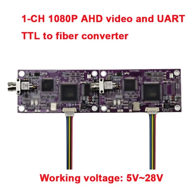 1-канальный преобразователь AHD 1080P и UART TTL в оптоволоконный, одномодовый одноволоконный одноволоконный FC/UPC, напряжение 0–20 км, 5–28 В