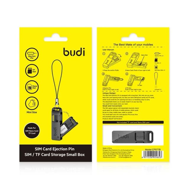 BUDI SIM-карта, игольчатый штифт, ящик для хранения со шнурком, анти-потерянный телефон, чехол для хранения SIM-карты TF, лоток, выталкиватель, открывалка для игл