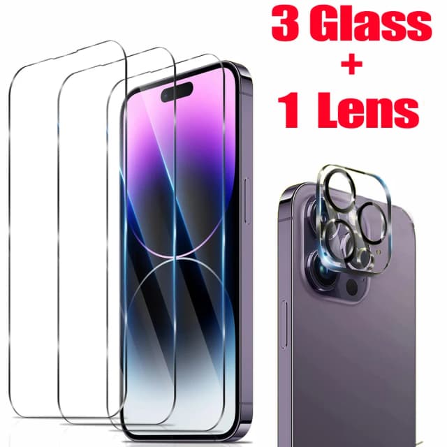 HD закаленное стекло для iPhone 16 15 17 14 13 12 11 Pro Max защита экрана iPhone15 Pro пленка для объектива камеры iPhone16 Plus 13 Mini Glass айфон 15 про макс