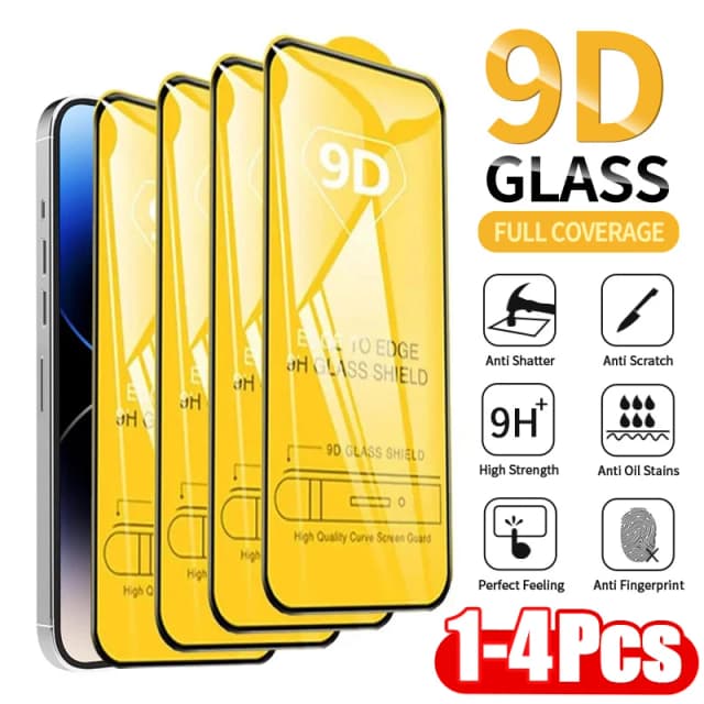 1-4 шт. 9D защитное стекло для iPhone 16 15 11 12 13 14 Pro Max 15Plus Защитная пленка для экрана для iPhone XR X XS MAX закаленное стекло