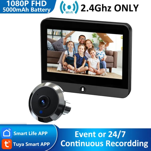 Мини 1080P Tuya Smart Life Домашний цифровой просмотрщик Глазки Дверной глазок Wi-Fi ИК Без красного экспозиции Камера ночного видения 4,3-дюймовый монитор