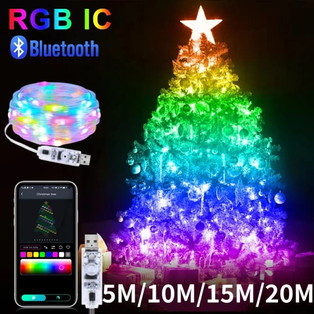 5 м/10 м/15 м/20 м RGBIC USB Sting Light Bluetooth приложение DIY светодиодные гирлянды украшения для Рождества, свадьбы, дня рождения