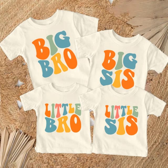 Одинаковые семейные футболки с принтом Big Bro Sis Little Bro Sis, одежда для братьев и сестер для мальчиков и девочек, детские топы, детские футболки в стиле ретро