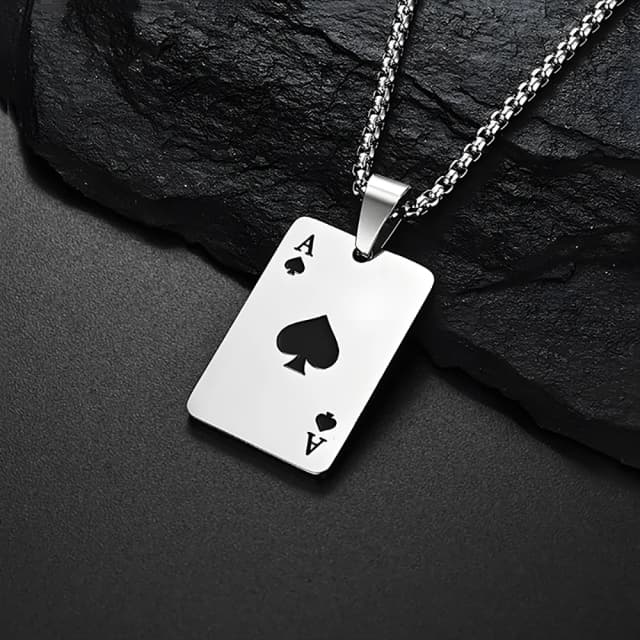 Tarjeta de póker de acero inoxidable de Hip Hop, collar Ace of Spades para hombres, cadena con colgante, joyería de naipes, collares Ace of Hearts