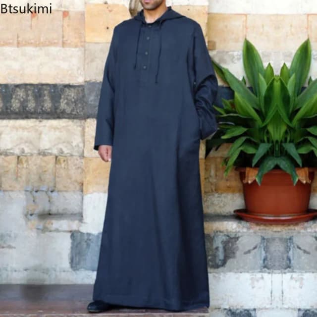 Мусульманская модная мужская одежда, однотонные халаты Jubba Thobe с длинными рукавами и капюшоном, Дубай, Ближний Восток, мужской кафтан, исламская Саудовская Аравия, S-5XL